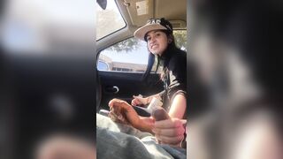 Lesbian Gives Friend Handjob In Car