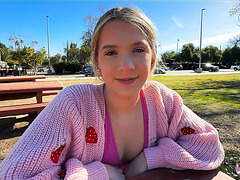 Public Outdoor Fuck In The Car For Skinny Blonde With Pink Pussy Ended With Creampie