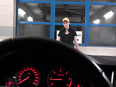 Pretty Slim Brunette Car Washer Agreed To Sexually Please A Generous Client At The Service Station