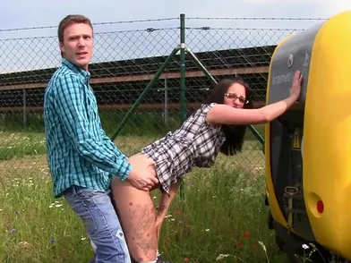 Brunette Glasses Teen Fucks On Outdoor