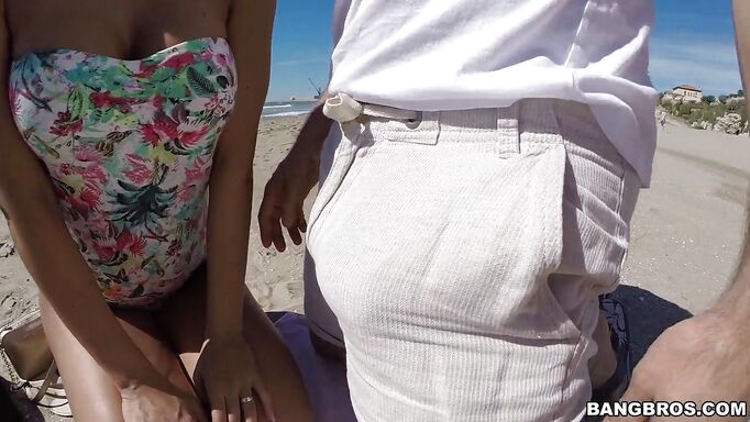 Cutie Chills On The Beach And Sucks In The Backseat