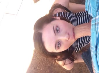 Naughty Brunette Gives An Outdoor Blowjob