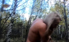 Nude Blonde Picks Mushrooms In The Russian Forest