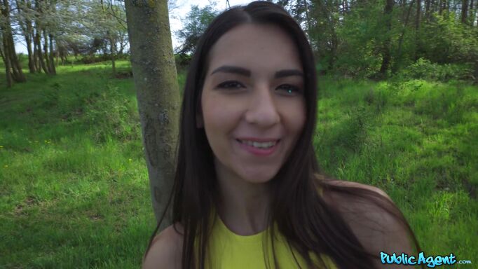 Hot Brunette In Yellow Dress Sucks Thick Cock