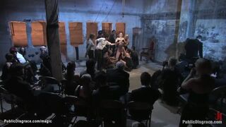 Strapped Slave Group Caned In Public