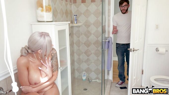 Guy Watching Big Titted Blonde Masturbating In Shower