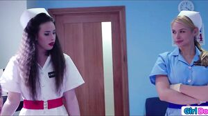 Two Horny Nurses Give Patient Oral Exam