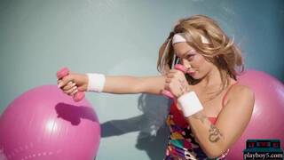 Bubble Butt Blonde Aubrey Destremps Workout And Solo Striptease For Playboy