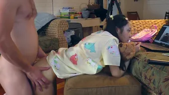 Uncensored Little 18yo Asian Teen Sucks And Fucks Big White Dick Daddy