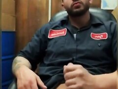 Mechanic Jerking His Cock Off In The Office & Cumming