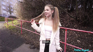 Slim Teen With Ponytails Pleases A Stranger With Outdoor BJ And Lets Him Fuck Her In A Hallway