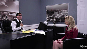 Slutty Blonde Bootyful Secretary Gives Deepthroat Blowjob Right In The Office