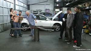 Bound Blondie Shagged In Car Body Shop