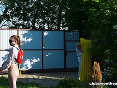 Five Sultry Pussies Fuck A Big Cock Outdoors