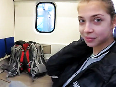 Skinny Chick Swallows Oral Cumshot On The Public Train